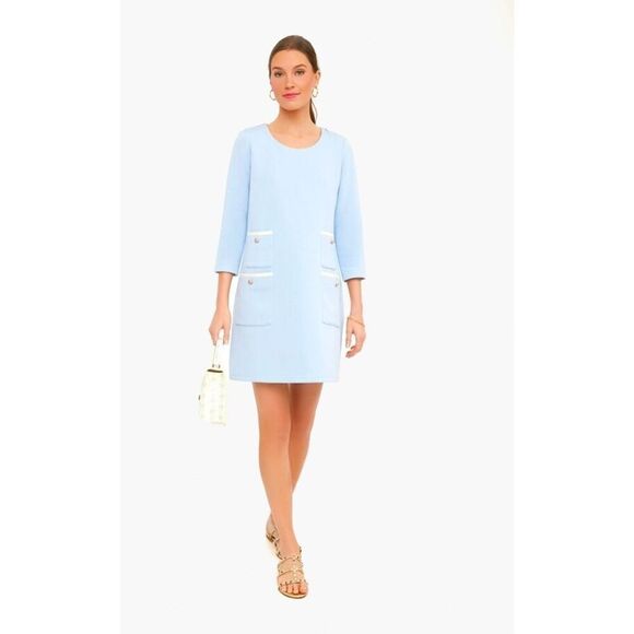 NWT Tuckernuck Light Blue Francoise Mod Knit 3/4 Sleeve Mini Dress Medium $228 - Picture 1 of 8